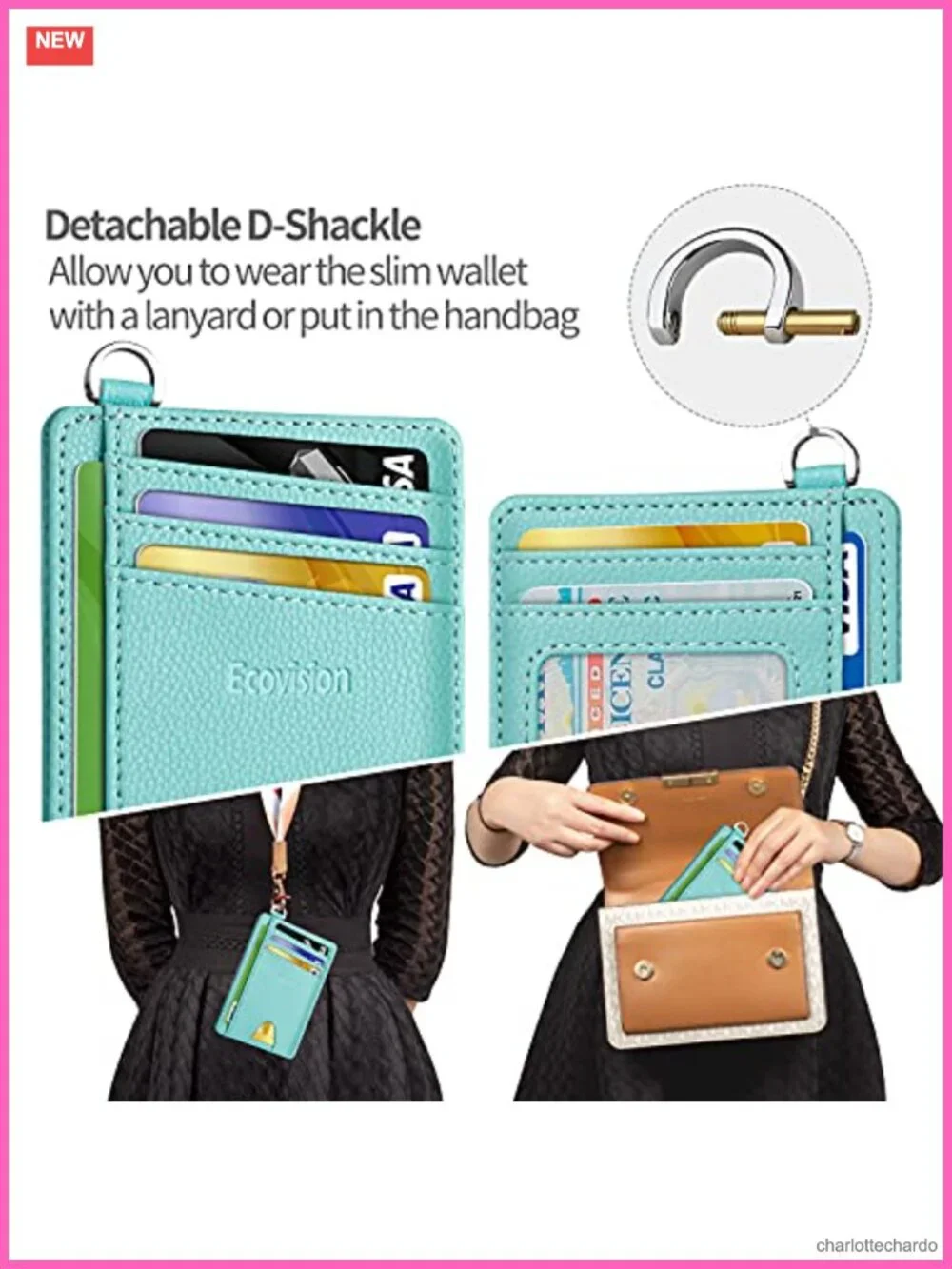 RFID Blocking Slim Front Pocket Wallet with Detachable D-Shackle Card Holder